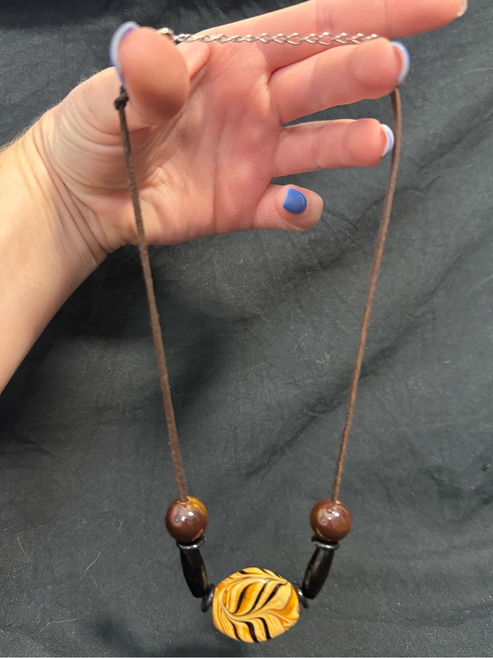Marbled polymer Clay Beaded Cord Necklace Artisan Statement Necklace